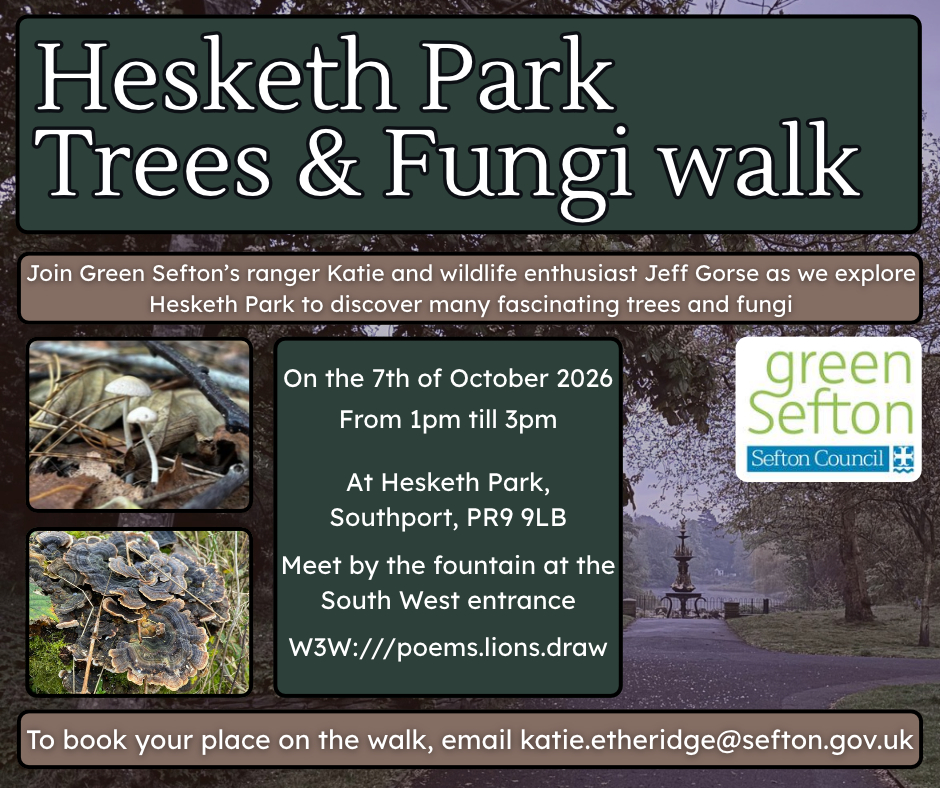 GreenSefton_'s tweet photo. Join us for a stroll through Hesketh Park where we'll explore the site for interesting fungi and learn about the many varieties of trees within 🌳🍄

@seftoncouncil https://t.co/ncfpo7al3u