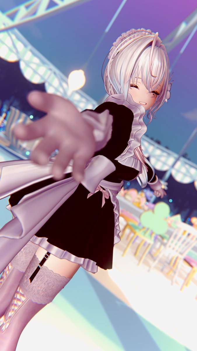 Maid_Sacre's tweet photo. 【新規キャスト紹介 #16 】

〈名前〉
Latte (@J_Macha_VRC )

〈人物像〉
らてが、キャストとしてヘルプで入る姿。
自分が似合うとはとても思っておらず、最初は嫌々着ていたが…なんだかんだ着ているうちに、メイド服が好きになってしまった。
たまに着るくらいならいいかなぁ…と思いつつ、次はいつ着られるのかと楽し���にしていたりする。

「アハハッ！　メイド服って、こんなにも華やかだったんですね。
うーん、まぁ……。私も、たまーにくらいだったら……。
着てみても、いいかなぁって……？」

#vrchatイベント #vrcイベント