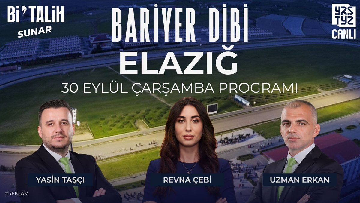 yaristayiz's tweet photo. 🎬Bi’Talih'in sunduğu #BariyerDibi her gün deneyimli moderatörleri ve uzman yorumcularıyla #Yarıştayız kanalında! #tanıtım 

🗣Bu akşam 20.50'de @Revnacebi moderatörlüğünde @yasintasci3535 ve @uzman_erkan “30 Eylül Çarşamba” günü koşulacak Elazığ yarışını CANLI yayında yorumluyor.  

İzlemek İçin ➡️  https://t.co/pyqmVvTAbx