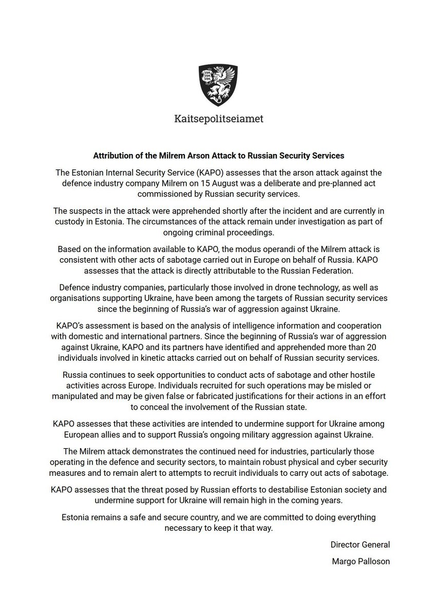 nexus_osint's tweet photo. 🇪🇪🇷🇺 - ESTONIE / RUSSIE

🚨URGENT - L'Estonie accuse officiellement la Russie d'avoir mené une opération de sabotage sur son territoire

🔸Le Ministre des affaires étrangères Estonien affirmant qu'un incendie criminel à Tallin est associé à une action des Services spéciaux Russes