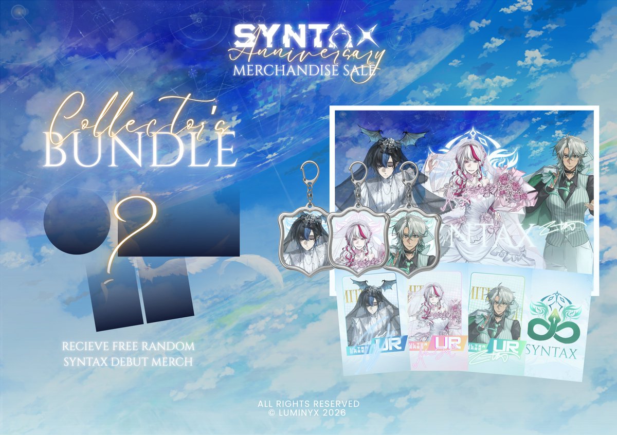 LUMINYX_twt's tweet photo. 【👾SYNTAX Anniversary Merchandise Sale】 🐍🔷🌱
To celebrate SYNTAX's 1st anniversary, we're launching an exclusive merchandise sale! 🩷🩵💚
⏰ Sep 29 - Oct 31
‼️ LIMITED STOCK
🔻 Order Form: https://t.co/txJTGfpVkb

#LUMINYX #SYNTAX #Arcanajest #Tohrumoritsuki #Riharazeida https://t.co/NzWZxb7UAN