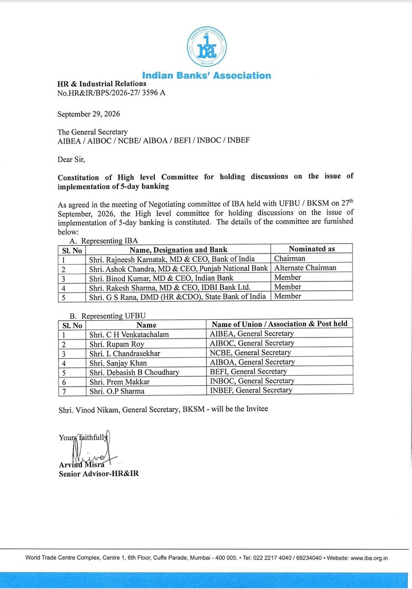 ncbeofficial's tweet photo. Constitution of High Level Committee for holding discussions on the issue of implementation of 5 Day Banking https://t.co/9SbkzmwgkL
