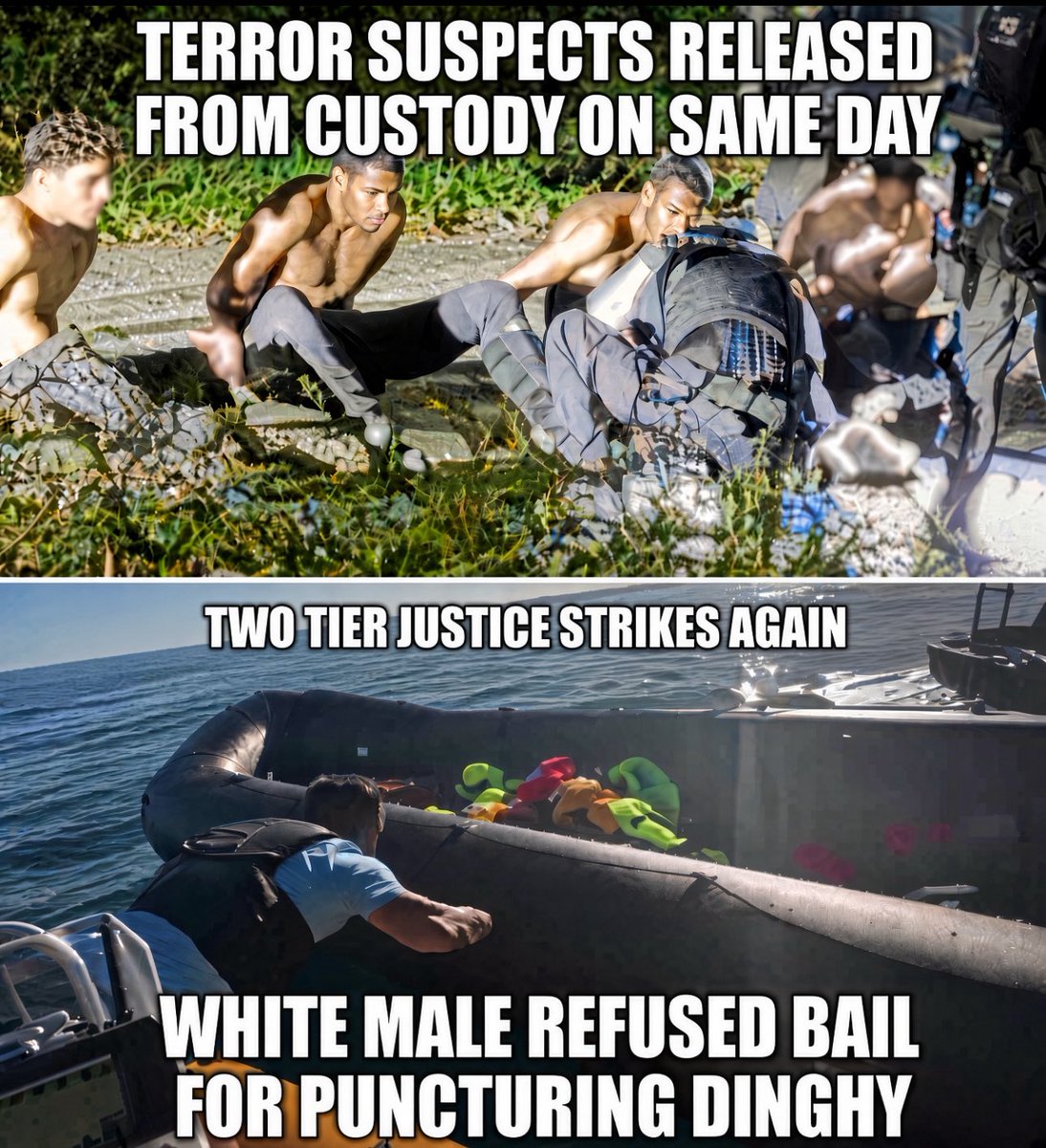 TheBritLad's tweet photo. Danny Tommo has been refused bail.

6 days in custody for slashing a dinghy, no threats to hurt anyone or harm the public.

Terror suspects accused of plotting a terrorist attack? Released same day, pending investigation.

Two-tier justice. Again. https://t.co/ngdPw49Qor