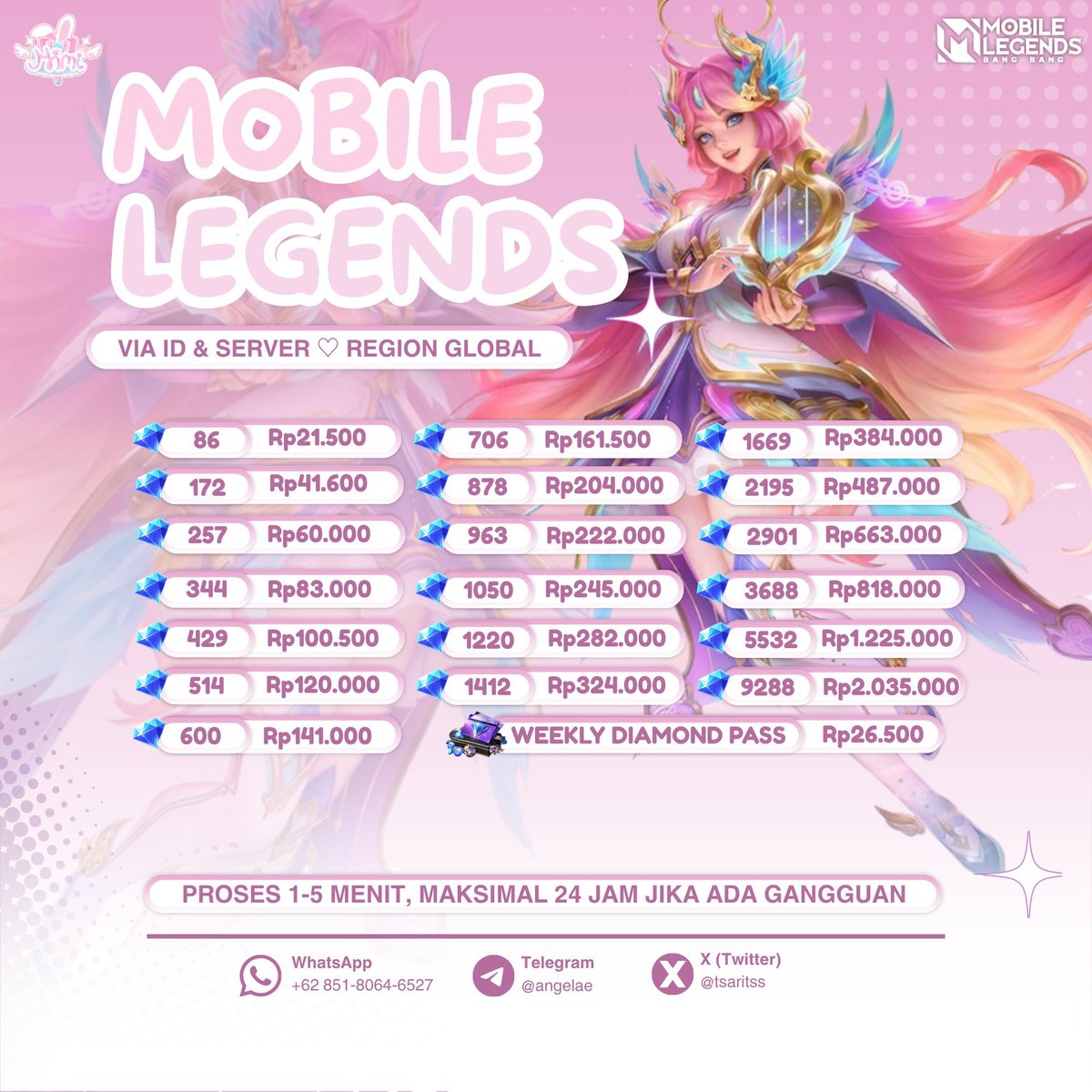 tsaritss's tweet photo. ⠀⠀౨ৎ༝ diamonds mlbb via id, region global ⁺໒꒱ིྀ https://t.co/n6iXtrIHIq