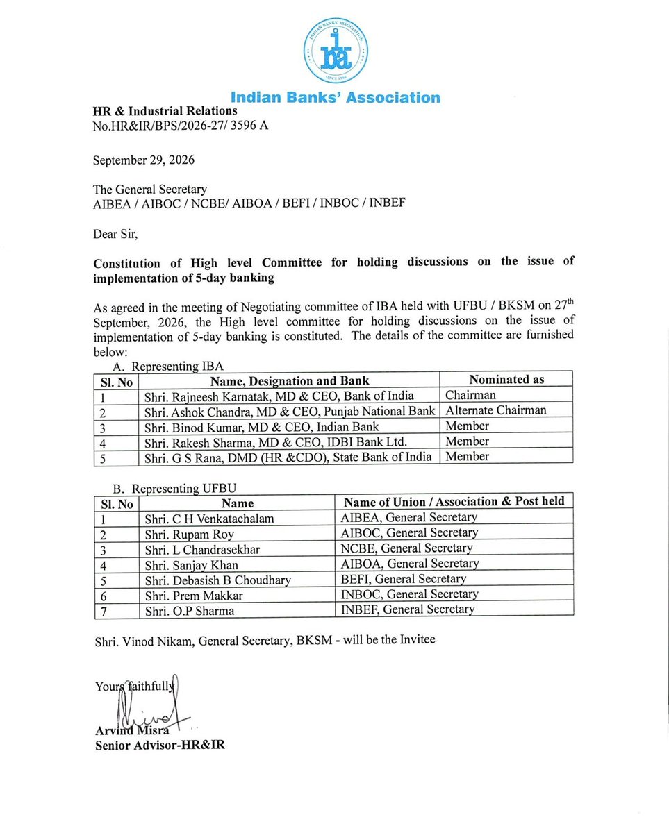 FerventBanker's tweet photo. The committee has been formed. No representation from DFS, No representation from Ministry of Finance. Same old discussion with IBA. The agreement for five days banking has already been signed between IBA and Unions. So what is this new drama again?

#5daysbanking https://t.co/R3PCB3Sbcu