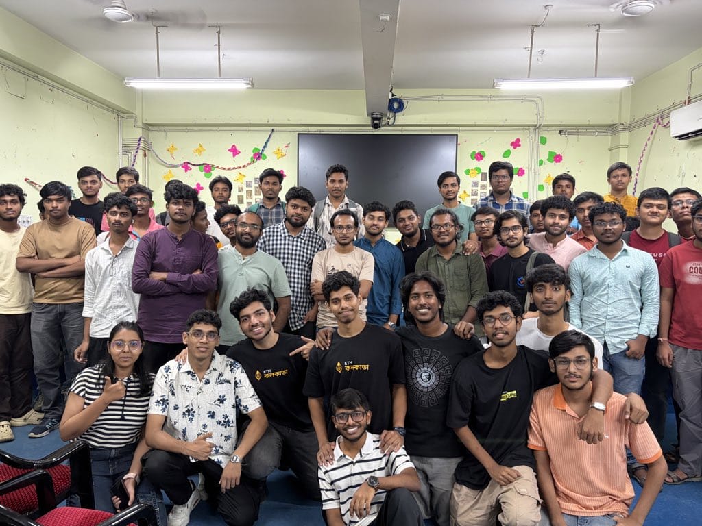 DC_KGEC's tweet photo. KGEC just hosted Road to DevCon Kolkata, bringing together 50+ builders, developers &amp; Web3 enthusiasts under one roof. 
Ideas were shared. Connections were made. The energy was REAL.

And this is only the beginning. 🔥

Thanks to @singhsach1 and @eth_kolkata for making it happen. https://t.co/EqTuCkRhaZ