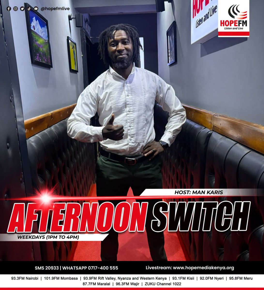 HopeFMLive's tweet photo. Proverbs 21:6
"A fortune made by a lying tongue is a fleeting vapor and a deadly snare”

Where are you Switching from this Afternoon?

#TheAfternoonSwitch with @Karis_poetry 
#SwitchMapesa
#KarisOnTheSwitch https://t.co/HYCI0Grzka