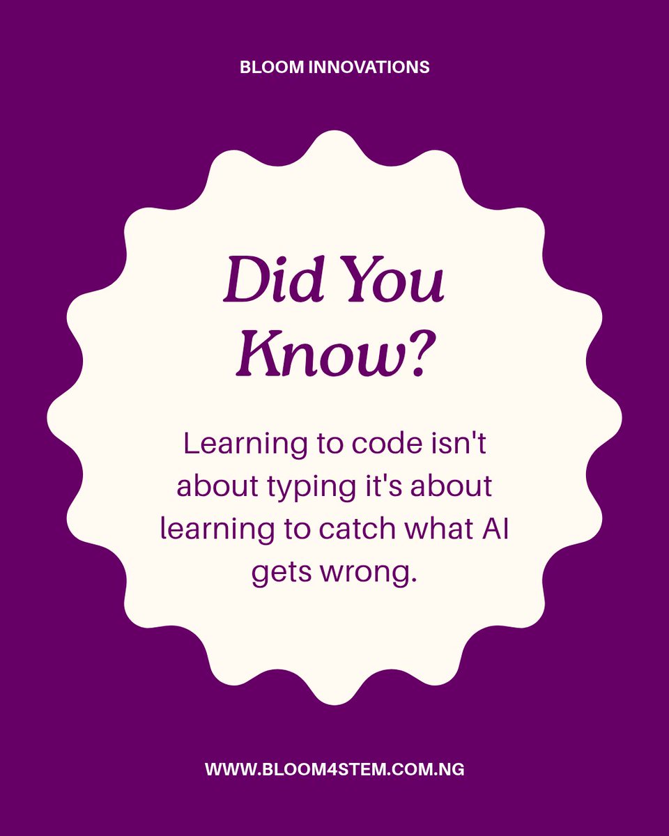 Bloom4STEM's tweet photo. In the era of AI ,  traditional coding is changing because AI can write codes instantly..

However learning the logic behind coding is vital because it helps you verify and debug the code AI hands you..
#ProgrammingTips https://t.co/gJHOP1TwEy