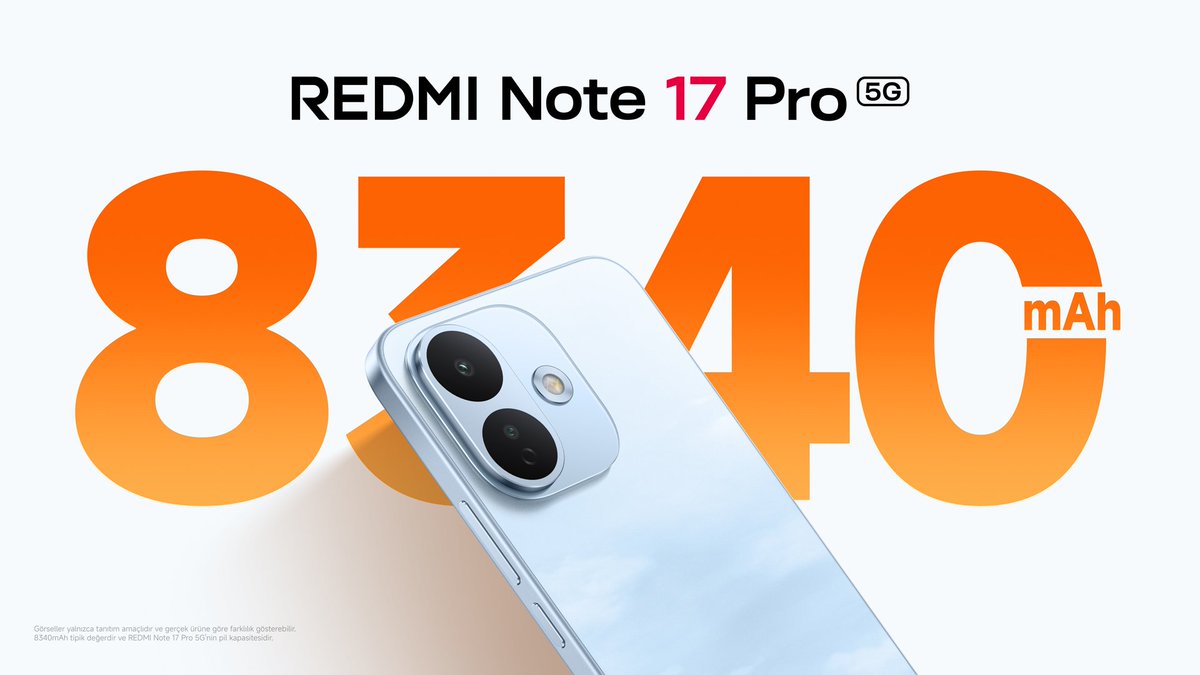 XiaomiTurkiye's tweet photo. Hayat devam ediyor, pilin de öyle. 🔋
Uzun süreli kullanım için geliştirilen pil gücüyle #REDMINote17Pro5G, bugün de yarın da tempoya hazır.
#REDMINote17Serisi #TitanGücüyleMaksimuma https://t.co/rYhRDWlZPh