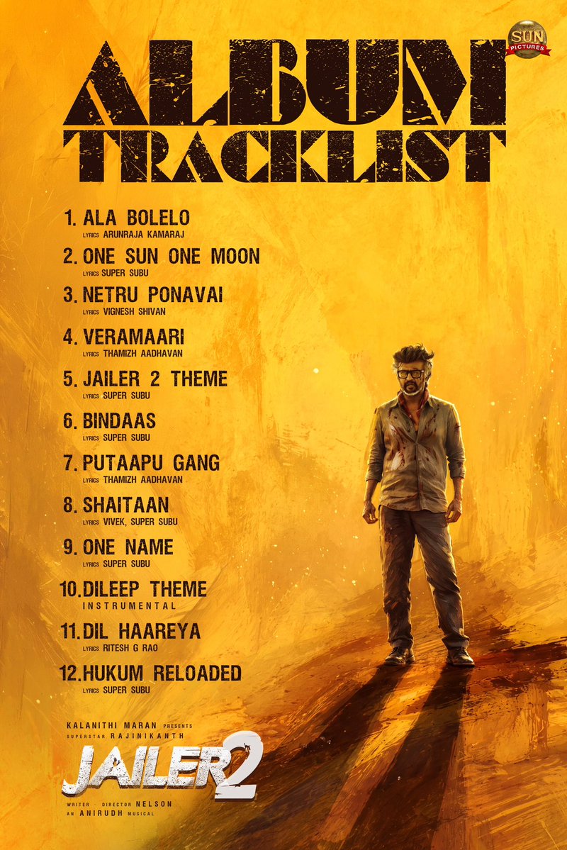 anirudhofficial's tweet photo. Vanakkam! 
#Jailer2 full album with all 12 tracks from tomo 🥁🙏🏻
#OneName lyric video from 6pm today 🤘🏻🌟

Superstar @rajinikanth @Nelsondilpkumar @sunpictures https://t.co/nVQ3NjFlld