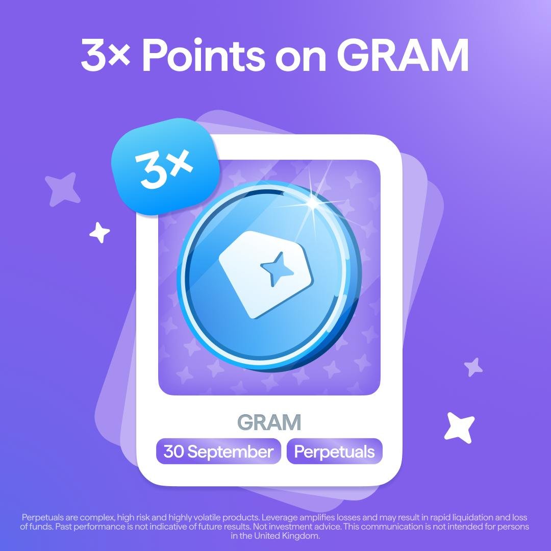 walt_io's tweet photo. 3× Points on the-open-network:native 

With our new name, Walt, we're going back to our roots. It all started with buying Toncoin right inside Telegram, our very first asset. In its honor, now under the name GRAM, we're giving out more Points.

From today until September 30 inclusive, every GRAM perpetuals trade earns you 3× Points.

Earn 3× Points on GRAM perpetuals, with your Points counting toward the Season 3 prize pool worth $500,000.

https://t.co/wE7Oi4eKMc