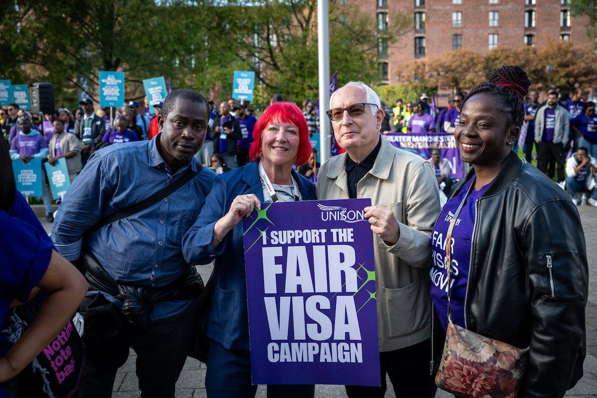 AndreaEganGS's tweet photo. 'I'm in chains, you're in chains too / I wear uniforms and you wear uniforms too / I'm a prisoner, you're a prisoner too, Mr. Jailer.'

Inspired by the power, emotion, and determination of the UNISON migrant care workers at the rally yesterday in Liverpool. https://t.co/cleZk89Dom