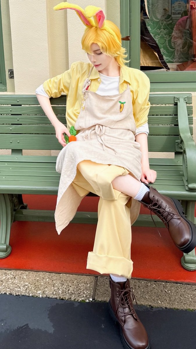 suzuha_cos2's tweet photo. ✨ラビット擬人化仮装ここ見てポイント✨
ポケットの中に実はにんじん🥕
畑作業を意識してハーフアップ🎀
エプロンからチラッと見えるしっぽ🐇

ちなみに肩幅は肩パッドとかインナー何も無しの素でコレ✋

 #Dハロ仮装 #Dハロ仮装2026 https://t.co/X5t0NKPdkA