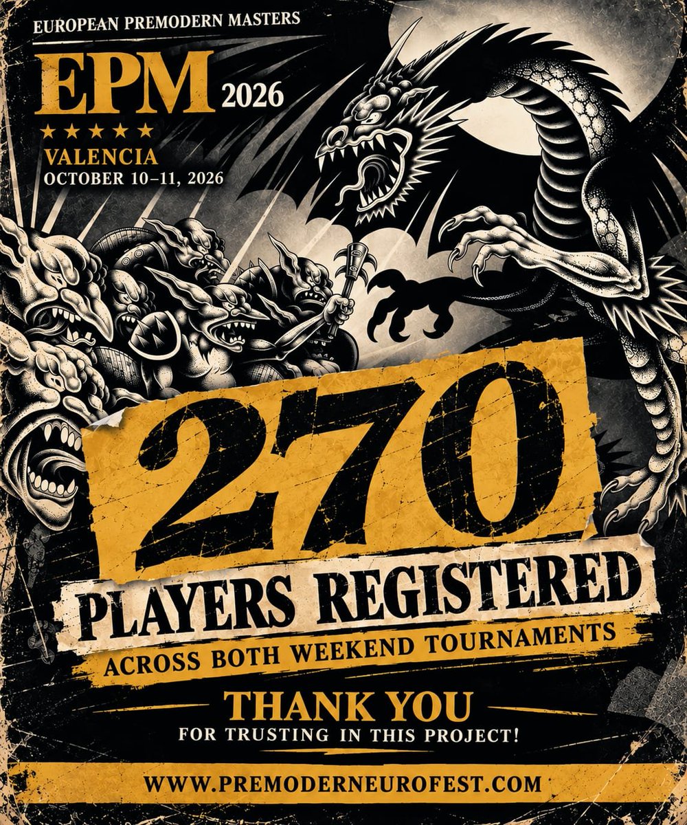 focomtg's tweet photo. Veo esto y veo ganas de jugar y disfrutar del auténtico Magic de verdad.

¡270 jugadores apuntados en un evento de locura!

¡Todavía hay sitio para vos así que no te lo pienses mucho!

📅 10–11 de octubre
📍 Valencia
🌐 https://t.co/K2y5ilQJ7m https://t.co/XaOdrTy2wI