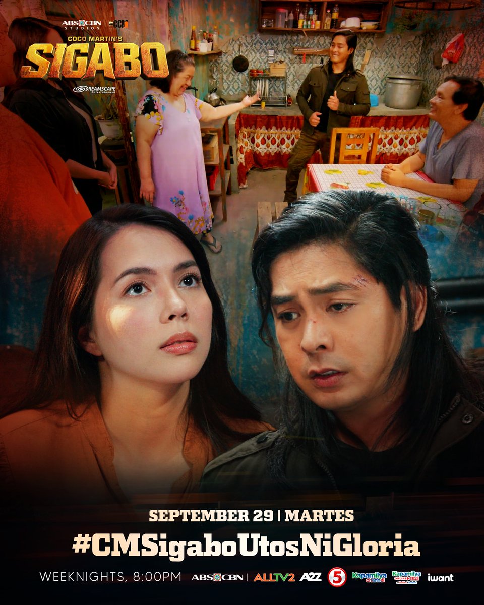 DreamscapePH's tweet photo. Desidido si Gloria na tulungan si Gabo na makahanap ng trabaho! Abangan ngayong gabi sa #CMSigaboUtosNiGloria 🔥

 Coco Martin’s Sigabo, gabi-gabi, 8:00PM sa ABS-CBN sa AllTV2, A2Z, Kapamilya Channel, Kapamilya Online Live sa Facebook at Youtube, iWant at mapapanood din sa TV5! https://t.co/noJQMjroWH