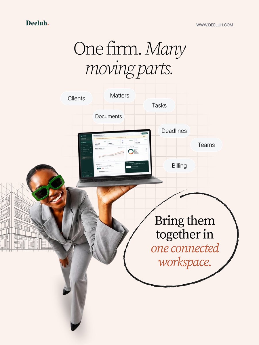 askdeeluh's tweet photo. One workspace for everything that runs your firm.
🔗 Website in bio
#Deeluh
#ModernLawFirm
#LegalInnovation  #LegalSolutions https://t.co/Q3TWuRtt2V