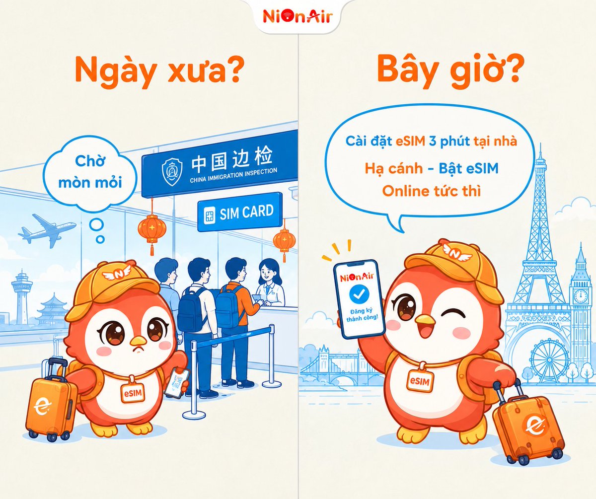 nionair_global's tweet photo. Đi nước ngoài mà còn xếp hàng mua SIM thì "hơi tối cổ" rồi bạn ơi 🥲
Giờ chỉ cần 3 phút, hạ cánh là bật eSIM, online tức thì ⚡
#esimtravel #esim #dulich #meodulich #simdulich #nionair #esimdulich https://t.co/GR6papGYlj