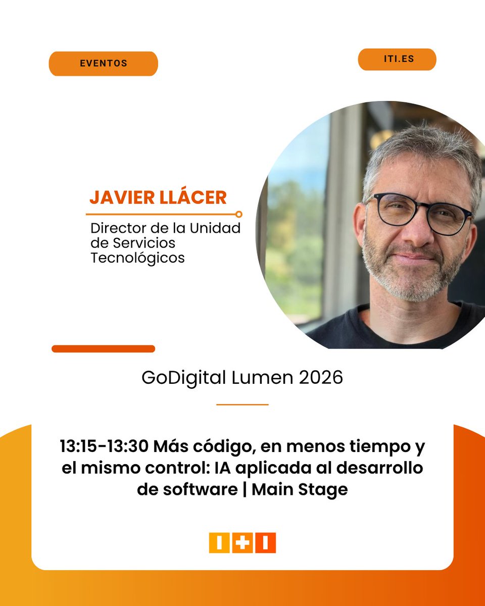 ITI_TIC's tweet photo. Última llamada para #GoDigital2026.

Este jueves, ITI llevará a Veles e Vents tres miradas sobre IA, organizaciones agénticas e innovación industrial con propósito.

Una pregunta común: ¿qué tecnología aporta realmente valor a tu empresa?

👉 https://t.co/MTzT8b1Xb7 https://t.co/ZMwCF7Gjqz