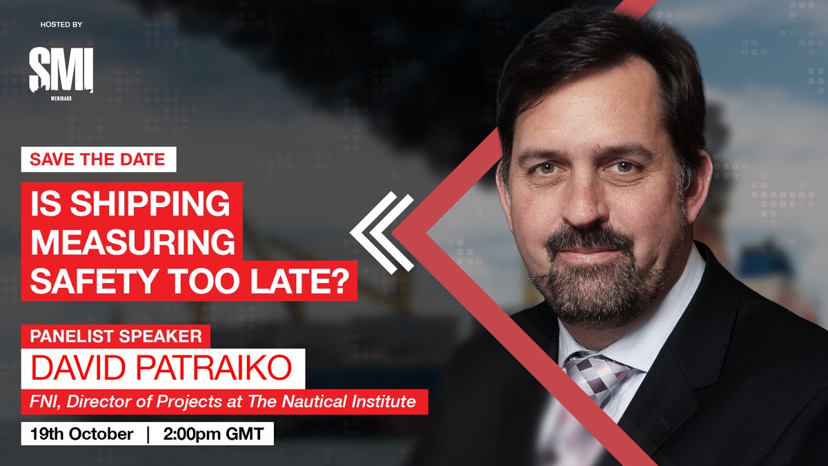 ShipManInter's tweet photo. I'll BE SPEAKING ON SMI'S UPCOMING WEBINAR:
David Patraiko, FNI, Director of Projects, @NauticalInstSW 

Is shipping measuring safety too late? 

19th October  |  2:00pm GMT

https://t.co/zQsD7Xu4lI

#Maritime #Shipping #Industry #Innovation https://t.co/ig0r10HImK