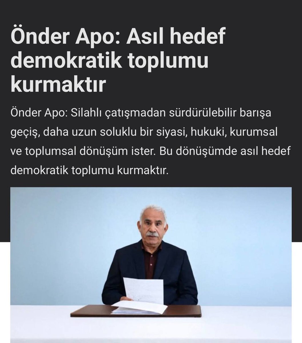 bergare____'s tweet photo. "Kurucusu olduğum PKK, dönemin şartlarına bir varlık mücadelesi olarak yükselmiş; Kürt varlığını kanıtlamış ve inkâr zincirini kırmıştır. Kürt halkı artık inkâr edilemez bir tarihsel olgudur. Bu nedenle hareketimizin tarihsel görevi tamamlanmıştır."
https://t.co/eyKP5Dl07a https://t.co/JKRQ2qsABr