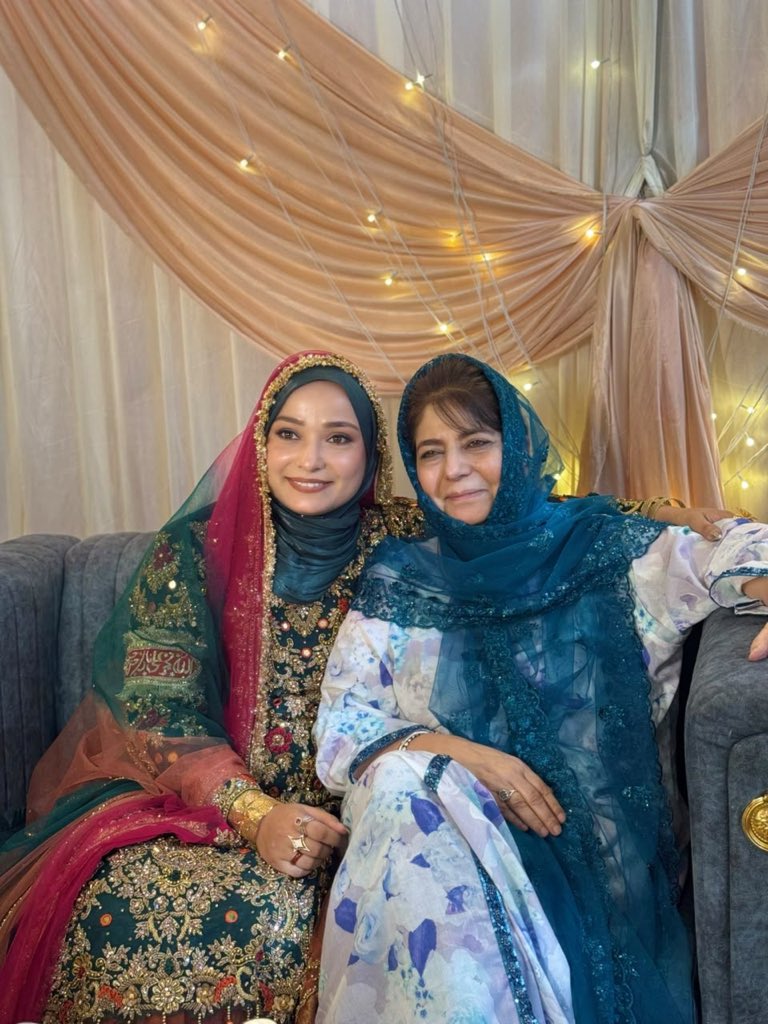 MehboobaMufti's tweet photo. I was deeply moved by the simplicity and beauty of Faza Zainab’s wedding celebrations. The warmth with which she and her family welcomed everyone felt so heartfelt and genuine. It felt like a family occasion in the truest sense, intimate, joyful and full of love, with some prominent guests but without turning it into a public spectacle.