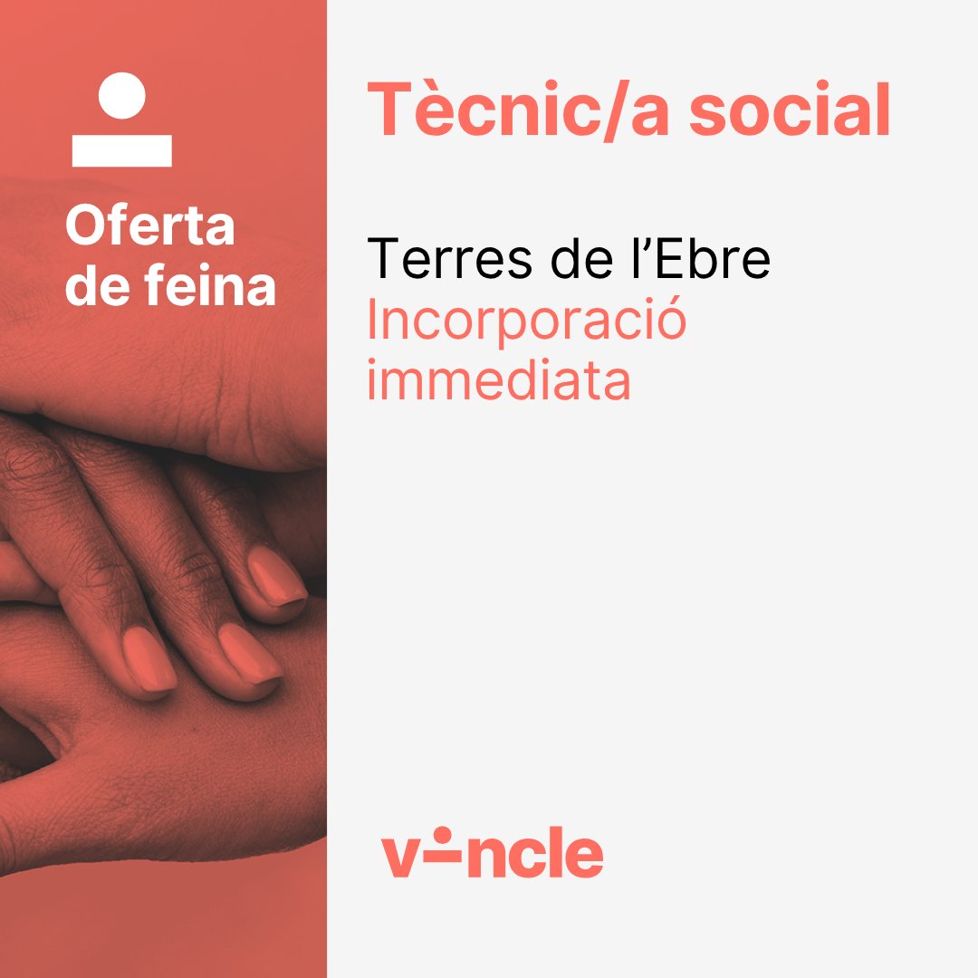assocVINCLE's tweet photo. 📢 OFERTA DE FEINA
🔎 Tècnic/a social
📌 Terres de l'Ebre
✍️ Incorporació immediata
👉 Més info: https://t.co/xV8HfTbYpd
#treball #oferta #feina #social #tercersector #educaciósocial #treballsocial #terresdelebre #vincle #recercafeina https://t.co/9Vjtzrnv8F