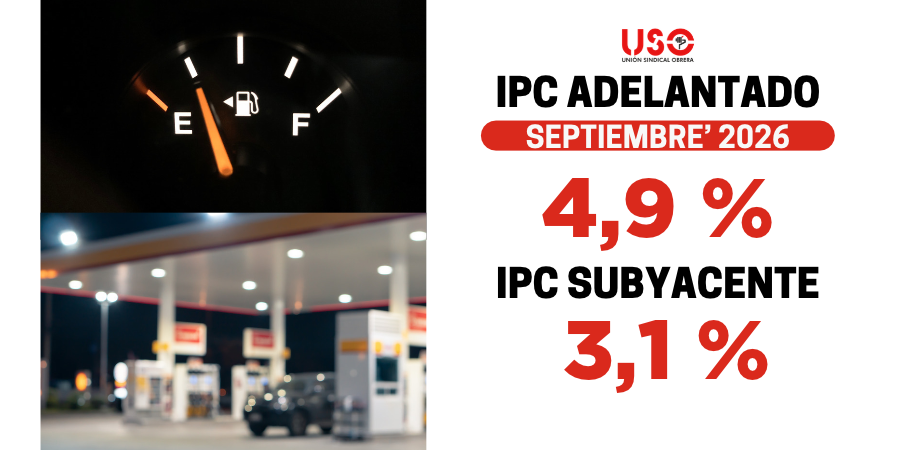 SindicatoUSO's tweet photo. 📈 El #IPC adelantado sube al 4,9 % en septiembre y los salarios apenas crecen.
✊ #USO reclama subidas salariales acordes al coste de la vida, cláusulas de revisión y medidas para contener los precios de la energía y la vivienda.
👉 https://t.co/82hyTy8jGT https://t.co/f86FJfxKlz