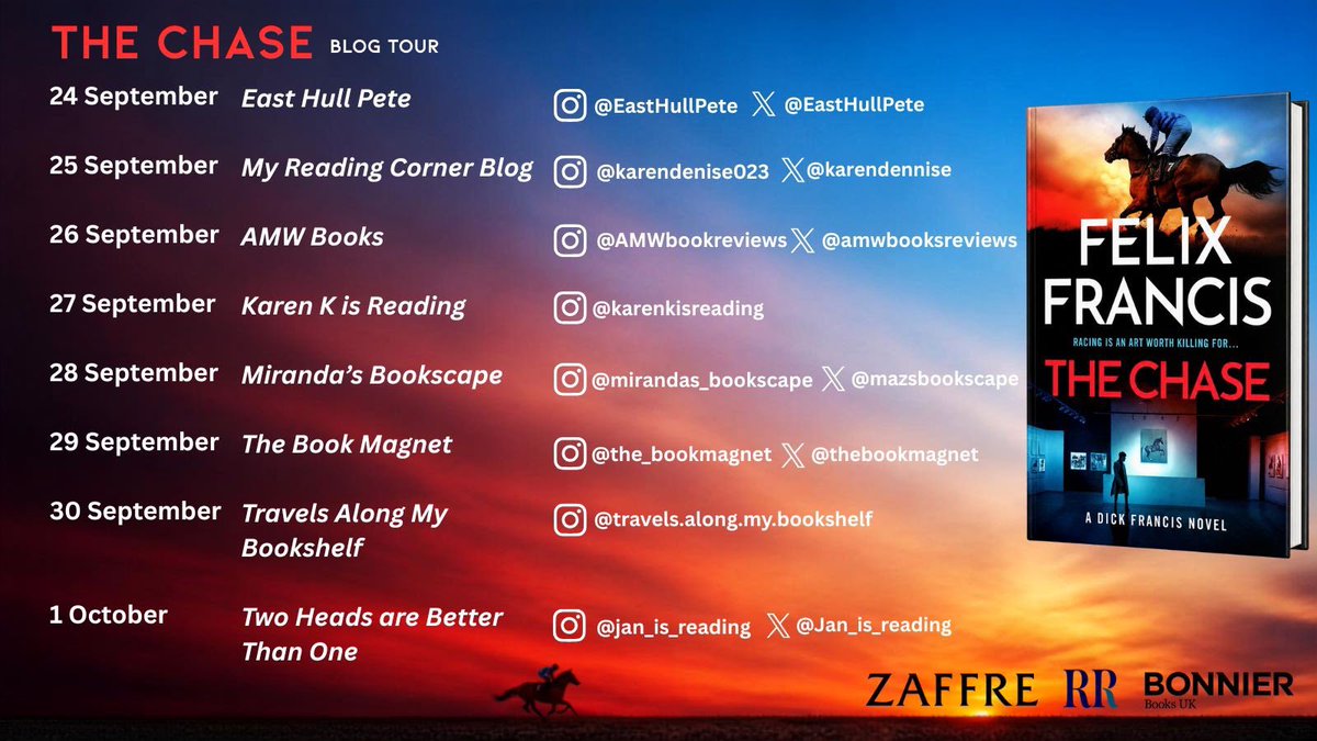 thebookmagnet's tweet photo. It’s my stop on the @soph_ransompr @ZaffreBooks @bonnierbooks_uk #BlogTour for #TheChase by @felix__francis 🐎 
Visit my blog to read my review of this fantastic book:
https://t.co/JwIuLaUjW4 https://t.co/DvSiTrk4eG