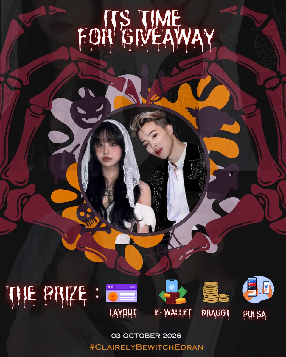 octoberlywed's tweet photo. ㅤ

🦇🕸️ udah siap belom? Ada cinta yang dirayakan, ada hadiah yang diperebutkan! Merapat ke event wedding #ClairelyBewitchEdran ikuti keseruannya dan ikuti 𝐆𝐈𝐕𝐄𝐀𝐖𝐀𝐘 NYA!!! Jangan sampai hantunya pulang bawa hadiahnya duluan! 🎃🖤🕷️

ㅤ https://t.co/xZxEkmJJlx