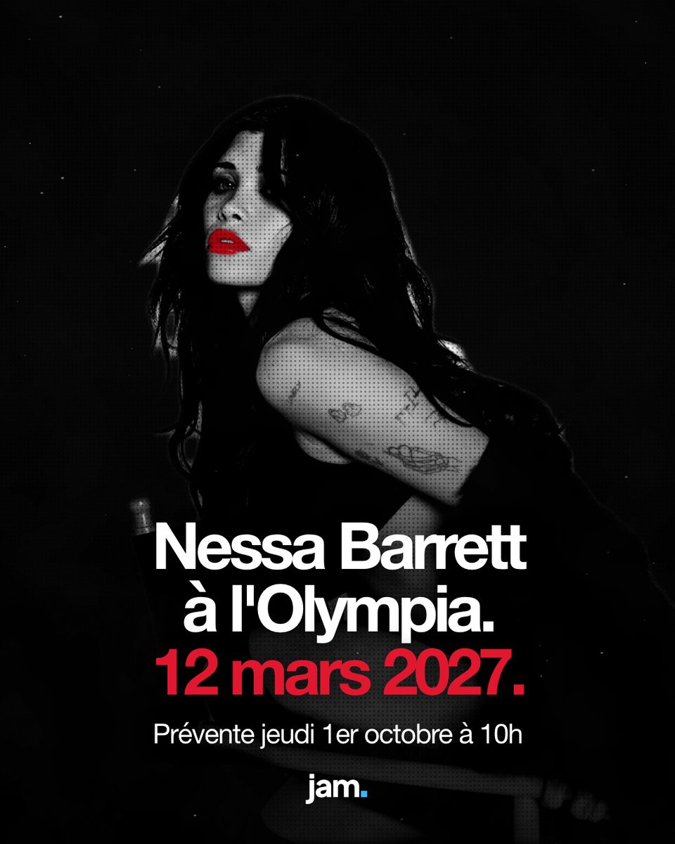 Matholys's tweet photo. Nessa Barrett à l'Olympia le 12 mars 2027 🖤 UNIQUE date en France

Prévente jeudi 10h (faut s'inscrire sur Live Nation avant), vente générale vendredi 10h

2 000 places, ça va partir très vite… @jamapp_fr  vous prévient 15 min avant si vous voulez pas louper ça ! https://t.co/GwMaKhrGwZ