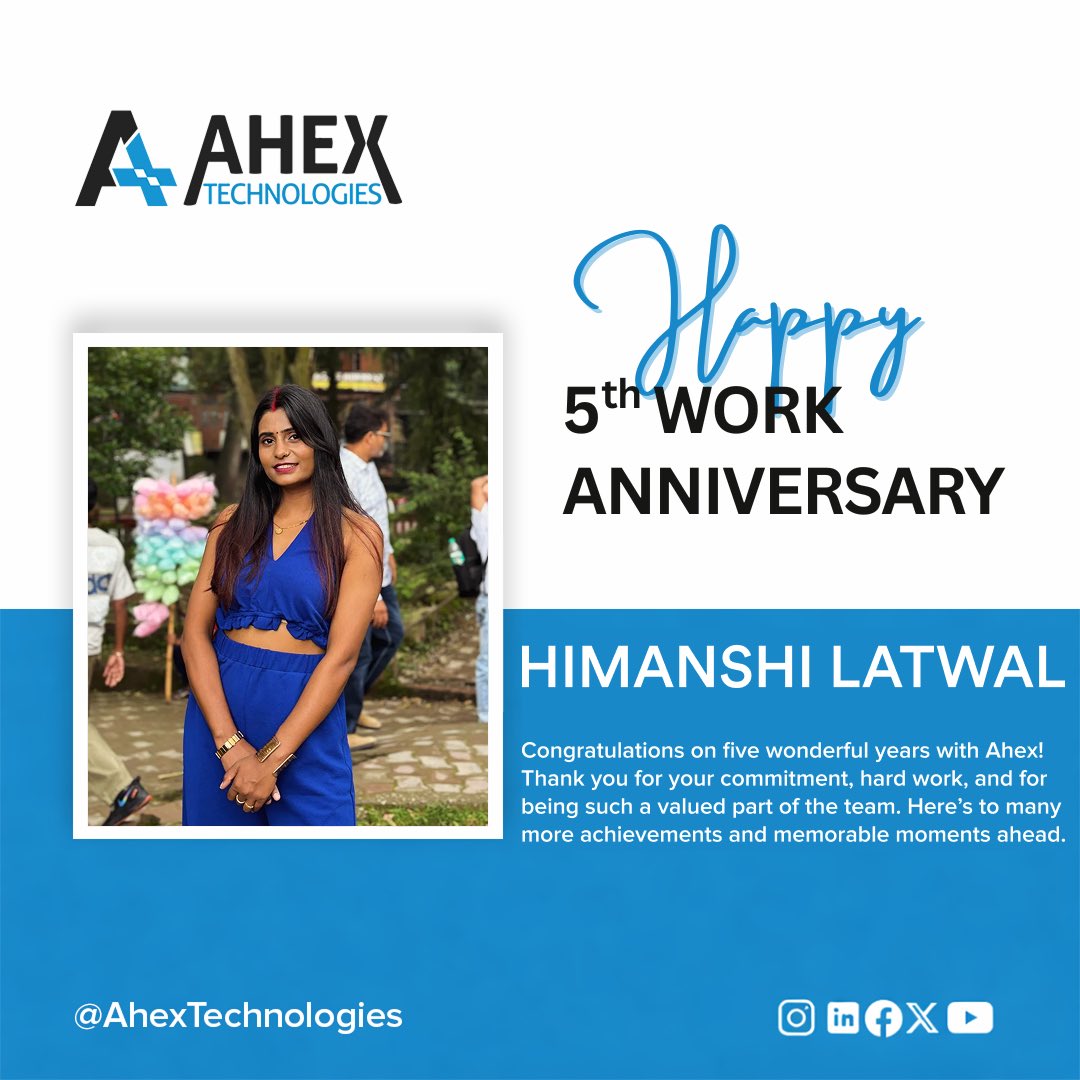 ahextechnology's tweet photo. Join us in wishing a heartfelt Happy Work Anniversary to -

Himanshi Latwal — 5 years

Thank you for growing with us. Here's to many more years ahead!

#WorkAnniversary #TeamMilestones #EmployeeAppreciation #GrowthJourney #LifeAtAhex #AhexTechnologies #Company #Employee https://t.co/ExYh43LZan