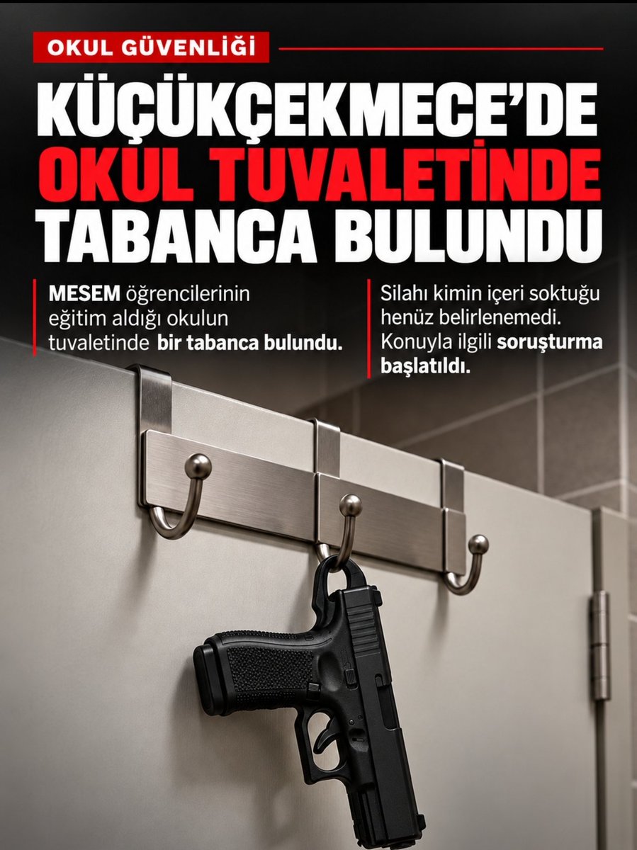ogretmensitemiz's tweet photo. İstanbul Küçükçekmece'de MESEM öğrencilerinin eğitim aldığı okulun tuvaletinde bir tabanca bulundu.

— Silahın kimin tarafından içeri sokulduğunun henüz tespit edilemediği ifade edildi.

— Konuyla ilgili soruşturma başlatıldığı bildirildi. https://t.co/PtX9n4nB4U