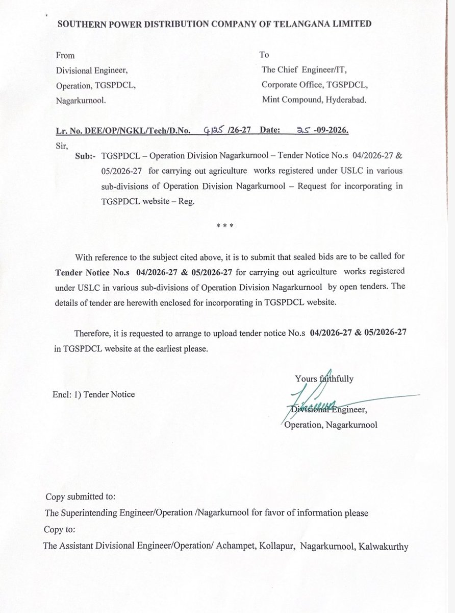 goud_lingan's tweet photo. @DetcmdT15869 
Respected sir,
As per tender norms  I requested  DE Operation Nagarkurnool for giving schedules. But DE is not showing interest to give the schedules. So I request you take action against the negligence of DE and issue the Schedules immediately.

K. Lingan Goud, https://t.co/JMZ7vbvKRg