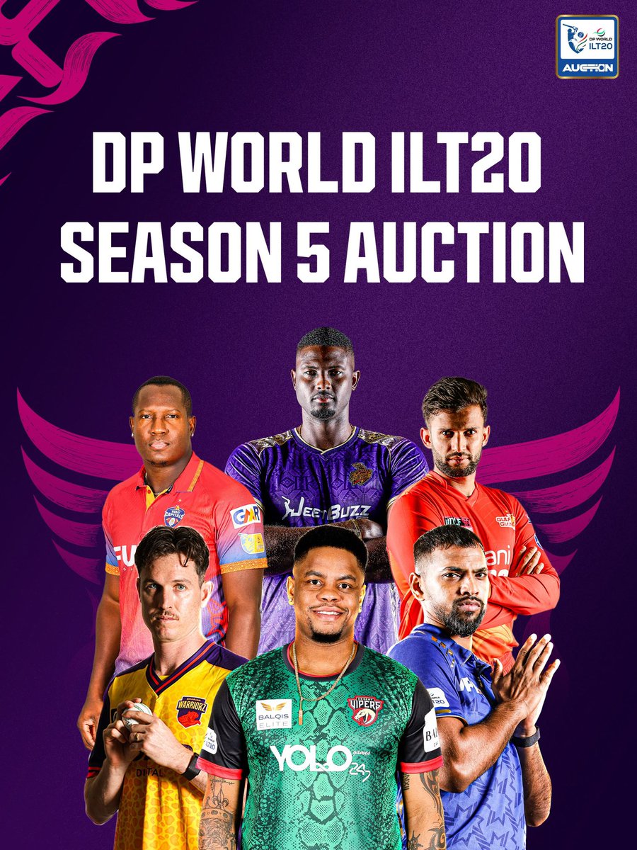 ILT20Official's tweet photo. The numbers that could shape the auction. 💰🔨

Swipe through to see the players’ base prices and the remaining purse available to each franchise ahead of the DP World ILT20 Season 5 Player Auction.

#DPWorldILT20 #AllInForCricket #WhereTheWorldPlays #DPWorldILT20Auction https://t.co/rgysXaqxrd