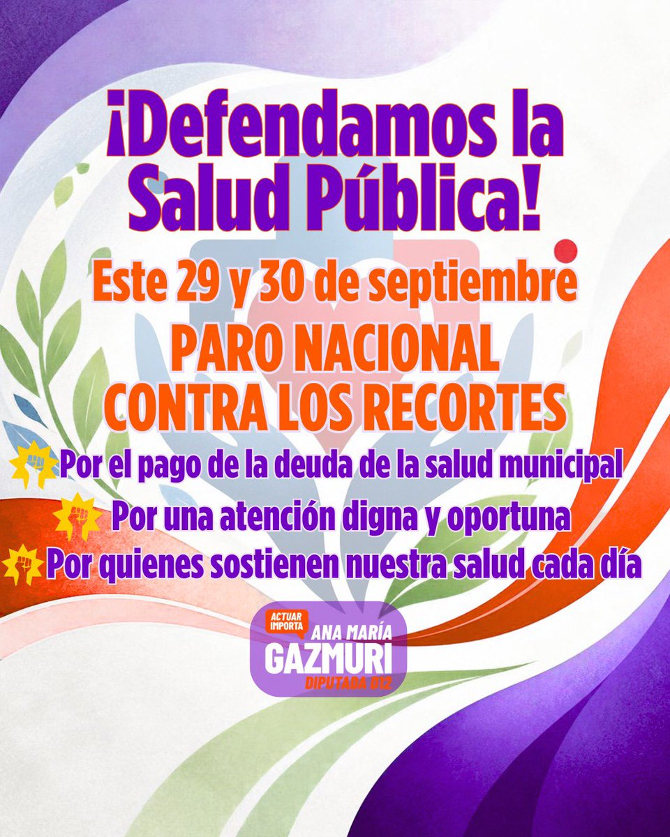 AnaMariaGazmuri's tweet photo. La salud no puede esperar.

Desde hoy, los gremios de la salud se movilizan para exigir algo básico: los recursos necesarios para que la Atención Primaria pueda funcionar y entregar una atención de calidad.

Las demandas son concretas: pagar la deuda pendiente de 2026, asegurar un financiamiento suficiente para la Atención Primaria y aumentar el per cápita para 2027. Los gremios denuncian que la brecha de financiamiento supera los $37 mil millones, afectando directamente la continuidad de las prestaciones y el funcionamiento de los equipos de salud.

Porque esto no es solo una cuestión presupuestaria. Cuando faltan recursos, las consecuencias las viven las familias: menos horas de atención, prestaciones que se postergan y mayores dificultades para acceder oportunamente a la salud, causando sufrimiento a nuestras vecinas y vecinos.

Desde esta diputación vamos a exigir que el Gobierno cumpla con la Atención Primaria: que pague lo que debe, que asegure los recursos necesarios y garantice un financiamiento adecuado para 2027.

La salud es un derecho. La salud es vida. Y la salud de las familias no puede ser una variable de ajuste.
