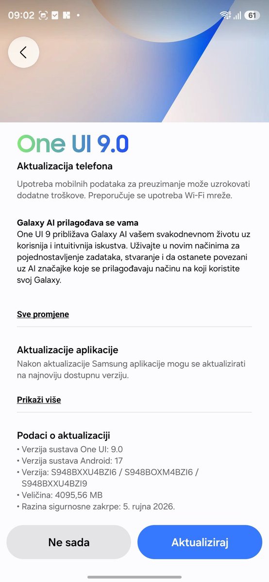 FrankOneDigital's tweet photo. One UI 9 stable has rolled out for non-beta S26 series users in Europe (EUX).

Build is the familiar BZI6 family with the 5th September patch. 

Already confirmed in Germany, Spain, France and Croatia.

Keep an eye out for a patch sitting on the servers with build 

S948BXXS4BZIG/

S948BOXM4BZIG/

S948BXXU4BZI9/S948BXXS4BZIG

Still unsure what it's there for at the moment!

If you notice any bugs, let me know below 👇🏼

Keep checking Software update if you’re still waiting. 

Credit to @Kailash0729 and @fahadalijaved