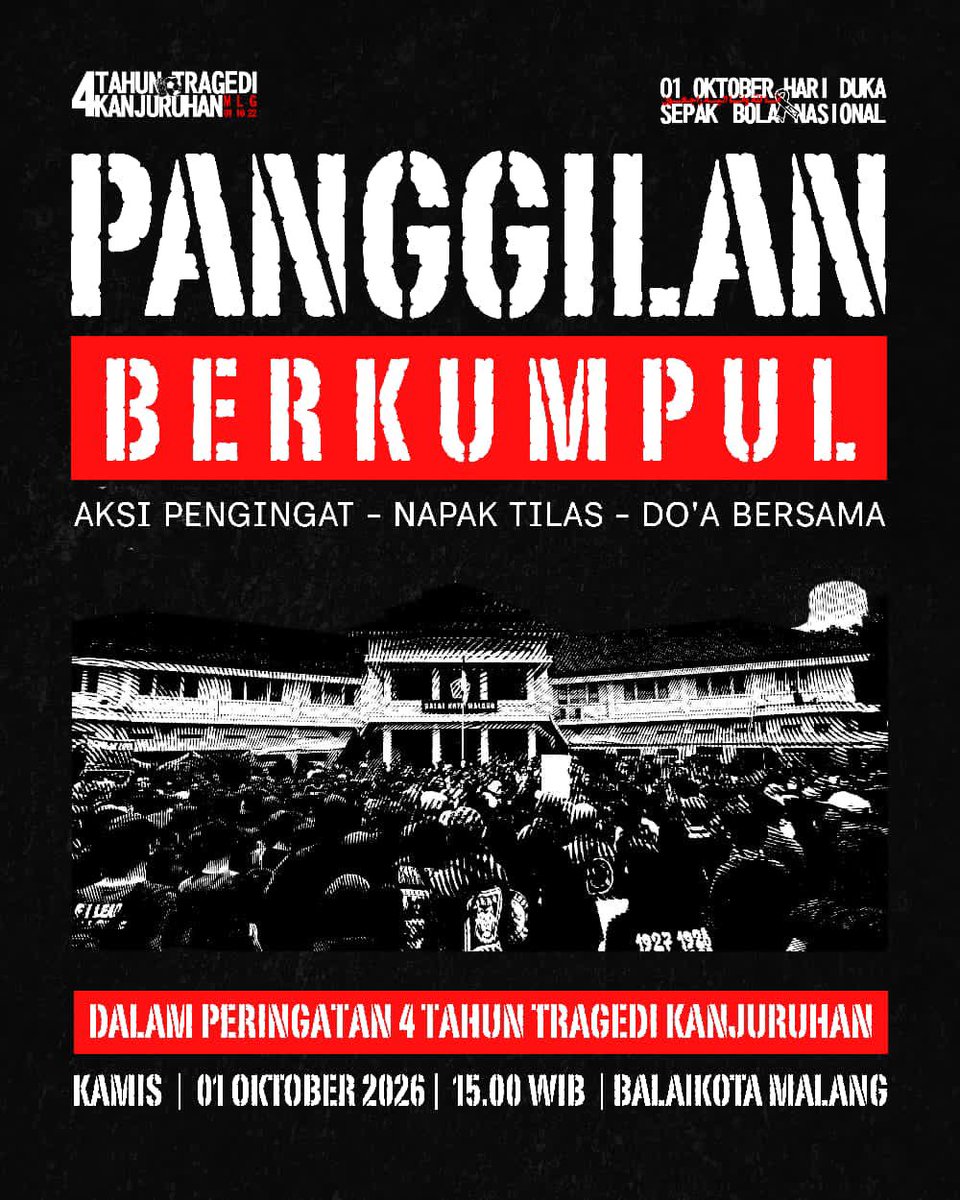 mlgcollective's tweet photo. Mohon diperhatikan beberapa himbauan di bawah. Peringatan ini merupakan milik bersama, maka sudah sepatutnya kita saling jaga. 

Sampai jumpa 01 Oktober!✊🖤
#4TahunTragediKanjuruhan 
#HariDukaSepakbolaNasional 
#JusticeForKanjuruhan https://t.co/VbGI9Pw2pD