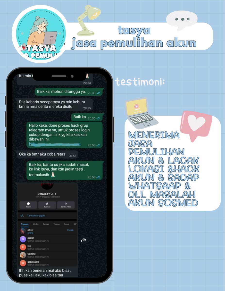 bernjmyur's tweet photo. All JASA RECOVERY AKUN 👋

💐 JASA HAPUS AKUN 
💐 JASA PEMULIHAN DAN BALIKIN AKUN LUPA PASWORD/KE HACK
💐 JASA LACAK LOKASI
💐 JASA SADAP WA
💐 JASA LACAK HP HILANG BY NO HP/IMEI
💐 JASA HACK/PEMULIHAN AKUN (EMAIL,IG,WA,TWITER/X, FB,TIKTOK)
 
☎️cek wa di bio https://t.co/AS6fri97sh