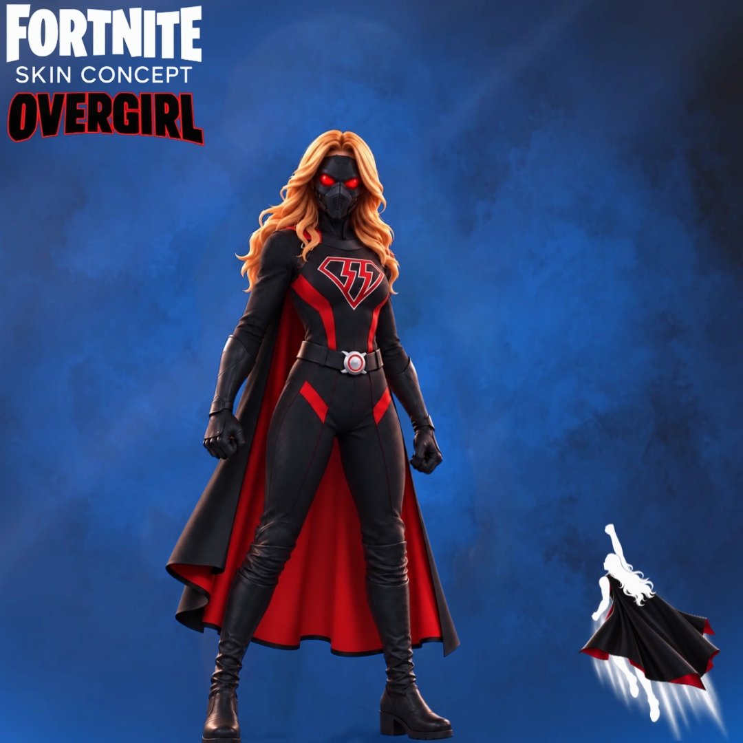 WhiteFoxNinja21's tweet photo. Fortnite Overgirl skin concept from the CW "Crisis on Earth X" crossover.

1: Overgirl outfit.

2: Overgirl fly glider

(Sorry I had no idea what pickaxe to make so I decided to left her without one instead of making some ugly bs)

#Fortnite #FortniteOverride #FortniteChapter7 #fortniteskin #concept #dc #CW #digitalart #Supergirl