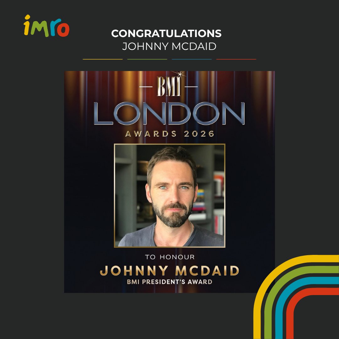 IMRO_music's tweet photo. ⭐What a night at the @BMILondon Awards, where IMRO member @johnnymcdaid was presented with the prestigious President’s Award in recognition of his outstanding contributions to songwriting and music.
#BMILondonAwards #johnnymcdaid #IMRO https://t.co/7YpyDzaIcD