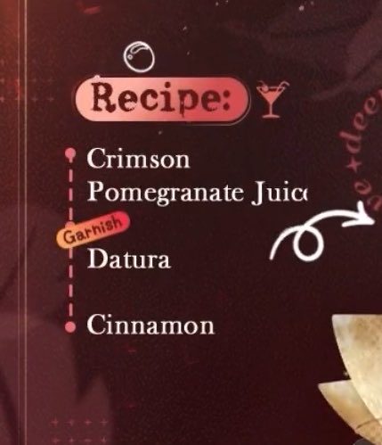huachengsfang's tweet photo. I just think it’s funny that cdg were lying that the devs must hate valko bc he likes chocolate which is poisonous to dogs… meanwhile these drink recipes for Sylus and Rafayel have poisonous flowers 🤡 does the argument still apply? https://t.co/w3deNHzrmN