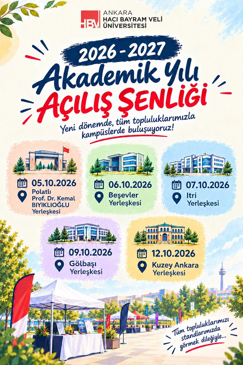 hacibayramedutr's tweet photo. 🎉🎉🎉2026-2027 Akademik Yılı Açılış Şenliklerimiz Başlıyor…

#HBV #AnkaraHacıBayramVeliÜniversitesi https://t.co/EoUvdAXuFd