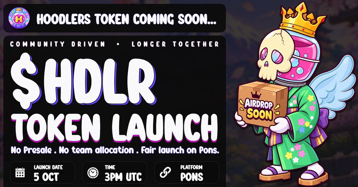 Tanmoy6063's tweet photo. $HDLR TOKEN AIRDROP — 10x GUARANTEED SPOTS 

@HoodlersXYZ is launching their token $HDLR — 5 Oct, fair launch on Pons. No presale, no team allocation.

I've got 10 guaranteed airdrop spots to give away to my community 

To enter:
✅ Follow @Tanmoy6063
✅ Follow @HoodlersXYZ
💬 Comment your wallet address
📝 Fill the form: https://t.co/Uf6MkEug6S

Winners announced soon — good luck.