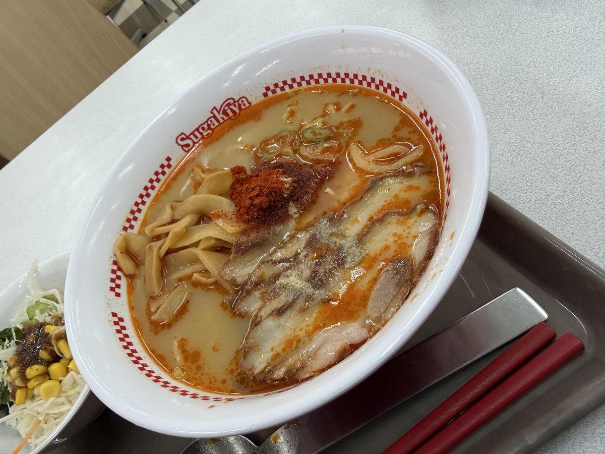 ko1122yama's tweet photo. 433  肉入スガ辛魚ラーメン メンマTP
@スガキヤ SVH津白塚店 https://t.co/FE5Rbt6Qq4