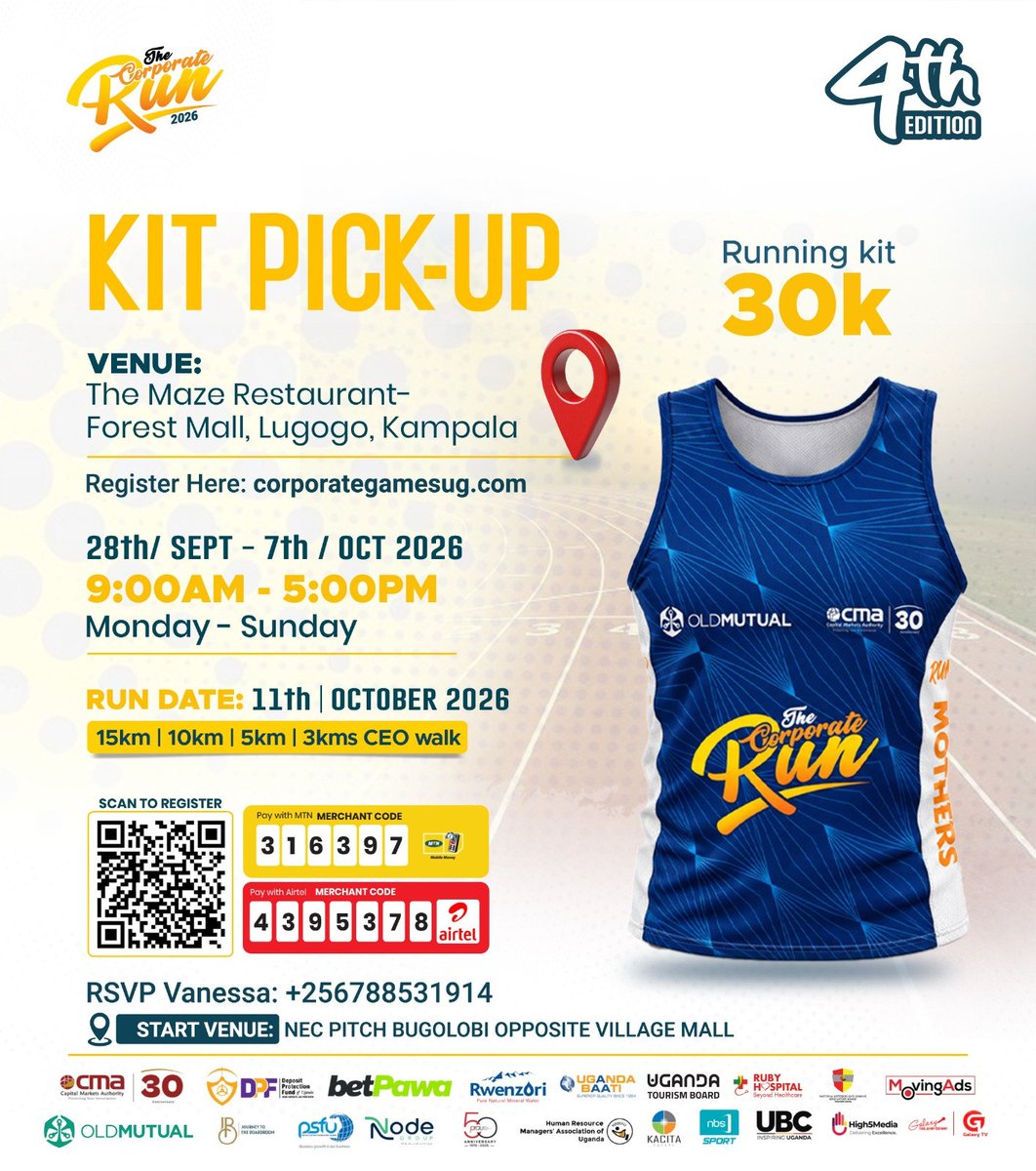 irumanyika's tweet photo. Grab this kit of the Corporate Run 4th edition, it can save a mother.
Reg here; https://t.co/TkMuoLfE7h 

In the last 4 years we have supported 6 health centres with Mama Kits. This year we are targeting 5 heath centres. #CorporateRun2026 @MinofHealthUG https://t.co/zUrPUGVRNG