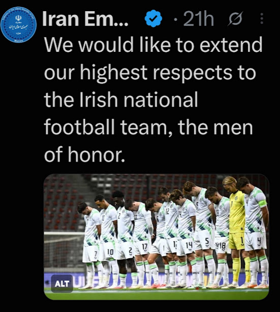 Ordinar23421152's tweet photo. @TheNewReview2 @FAIreland @IrelandFootball The Iranians join the chat.......🤔 https://t.co/RKw2fN3K48