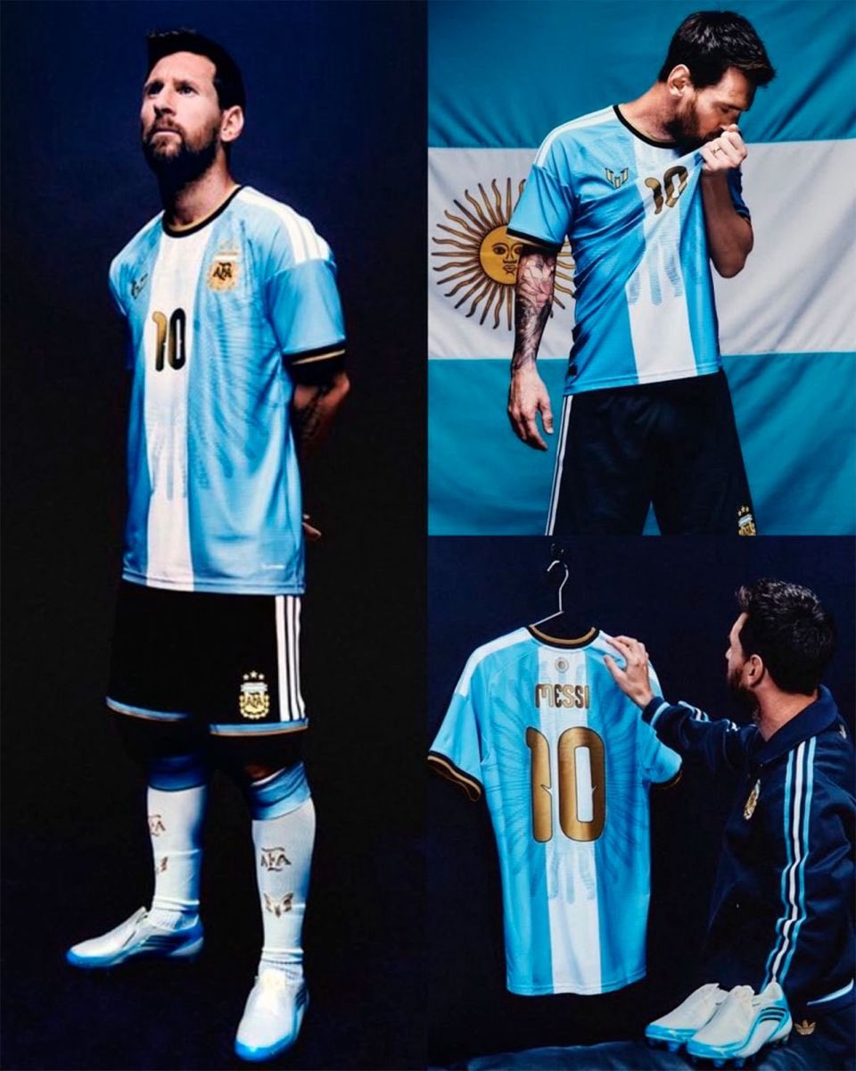 Sebavallejos77's tweet photo. Adidas presentó la camiseta de Messi en su último partido con Argentina (6/10 vs Benín).
Inspirada en la bandera y el Sol de Mayo y el logo de Messi en lugar del de adidas.
Precios: • Versión jugador : $259.999 • Versión hincha: $159.999
#Messi #Argentina #Adidas https://t.co/XniChVPTT6