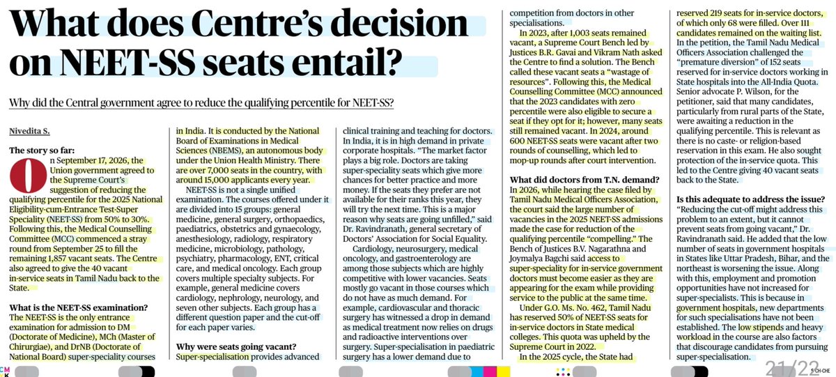 imRavikantYadav's tweet photo. What does Centre's decision on NEET-SS seats entail?
: Details by Ms Nivedita S.
#NEETSS #SuperSpecialisation #Medicine #Doctors
#MCC #NBEMS #GovtHospitals
#Hospital #Stipend 📉 #Workload 📈
#Healthcare #Education
#Policy
#UPSC
Source: TH https://t.co/UywLATHKTp