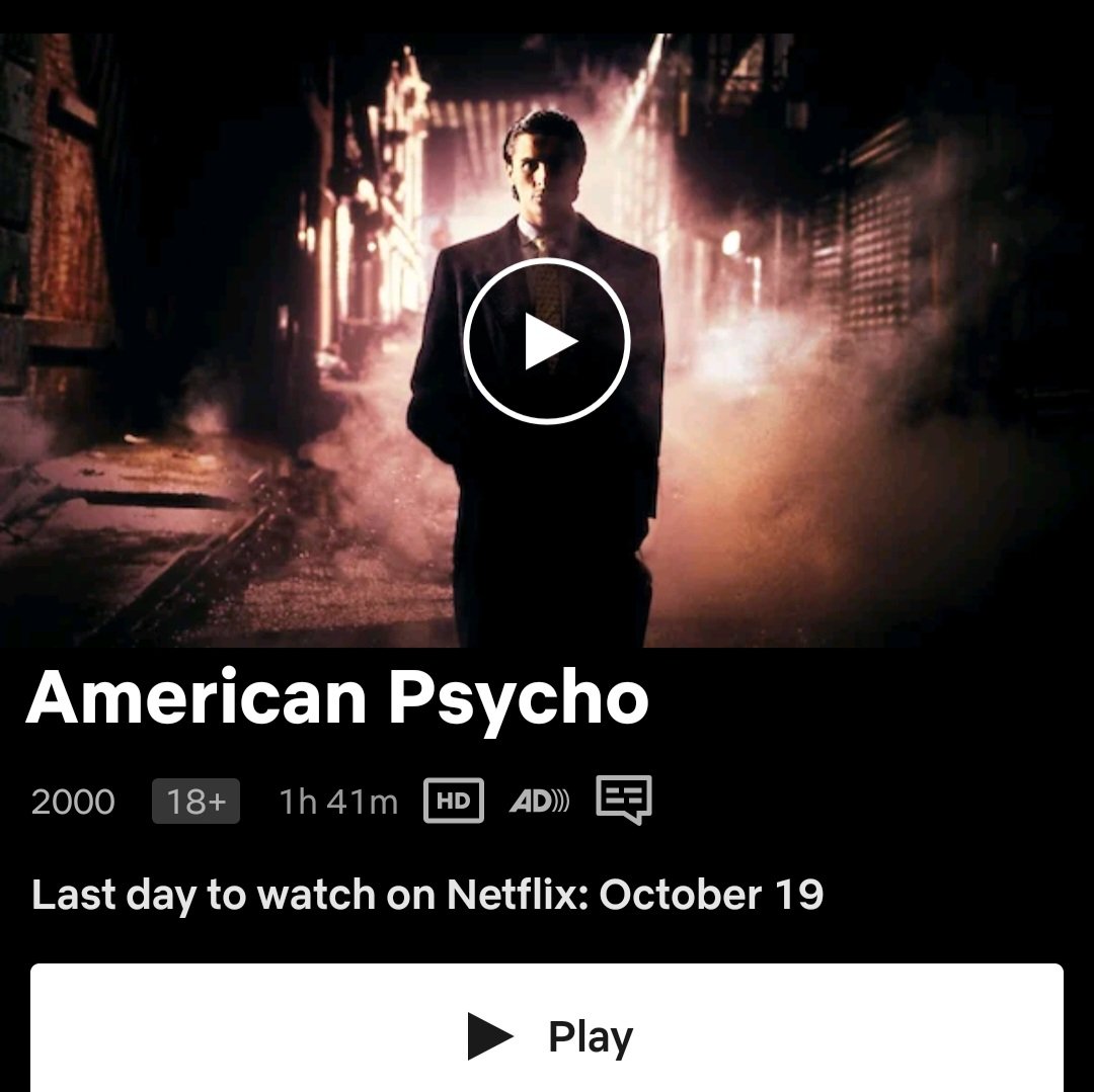 westlyputra's tweet photo. #NowWatching | "American Psycho" | 2000 | Netflix https://t.co/ZjNDyGPVMr