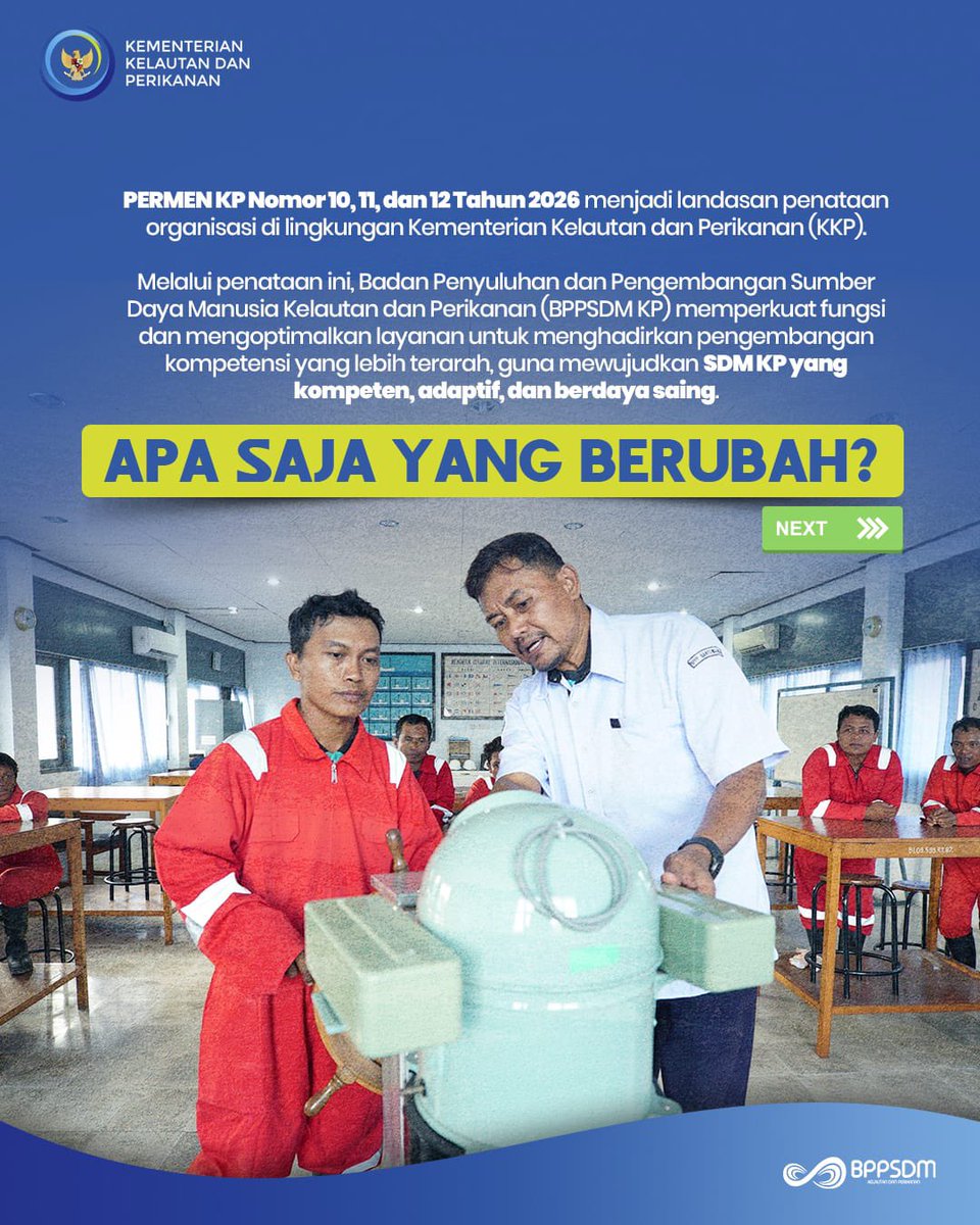 bpmkp_bwi's tweet photo. Akhirnya, yang dinanti TIBA!

#SobatBahari, penataan organisasi @bppsdm_kp membawa perubahan pada nomenklatur UPT sebagai bagian dari penguatan fungsi dan fokus pengembangan SDM Kelautan dan Perikanan.

#KKPGOID #SaktiWahyuTrenggono @kkpgoid @saktitrenggono @in_radiarta https://t.co/pqzwDGHWdH